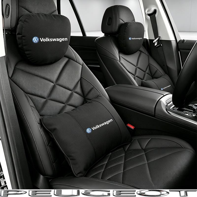 Car Suede Headrest Seat Neck Pillow Head Support For VW Tiguan Arteon Taigo Caddy CC e-up Golf Polo Passat Jetta Amarok Hub Cap