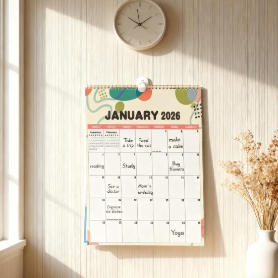 2026 Floral Wall Calendar Monthly Overview Thick Paper Calendar European American Style 12 Month Planner for Home Office School