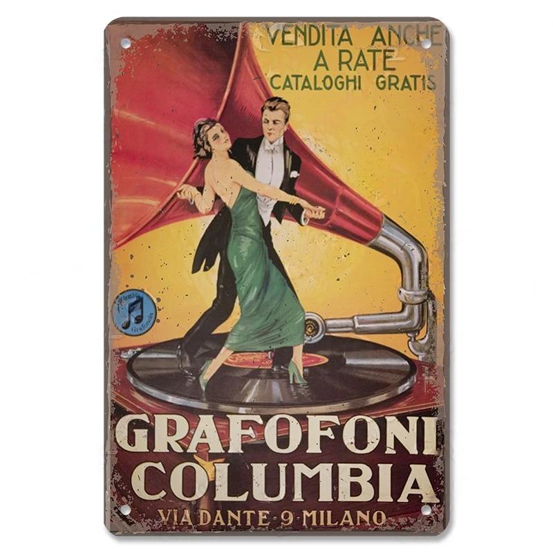 Vintage Kovové Plechové Značky Retro Hudební Plakáty Vinylová Deska Gramofon Kovová Plaketa Nástěnná Dekorace pro Kavárnu Bar Klub