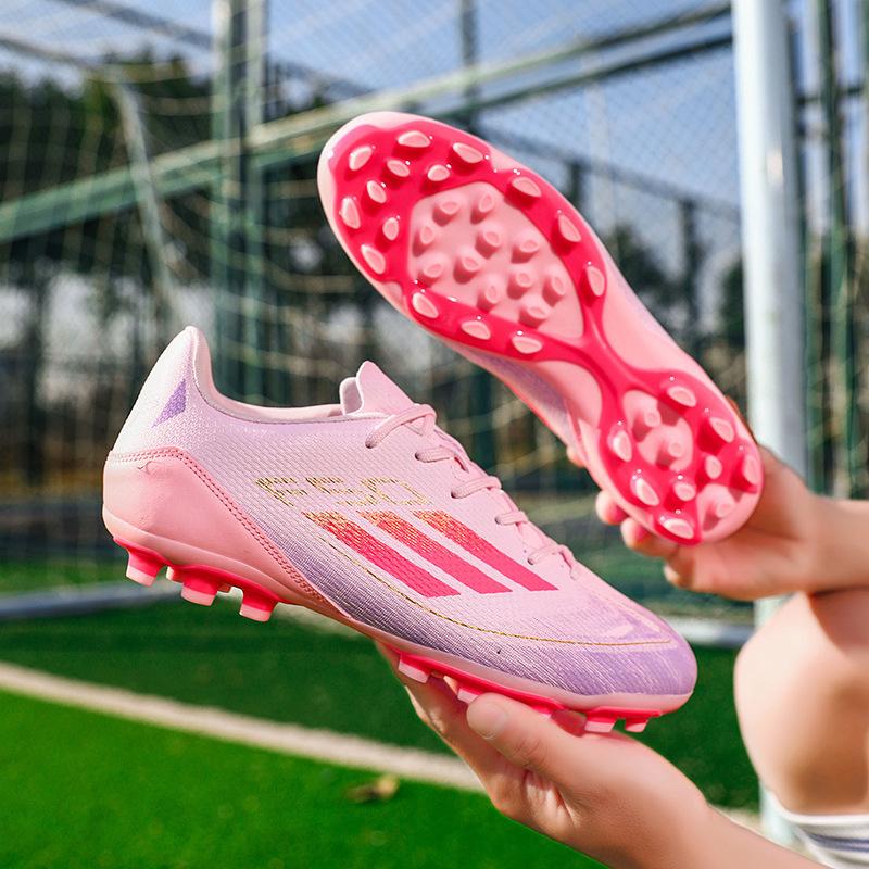 Children's Football Shoes Boys and Girls Primary School Students TF Broken Nails Leather Surface Rotating Buckle Competition Training Shoes One Piece