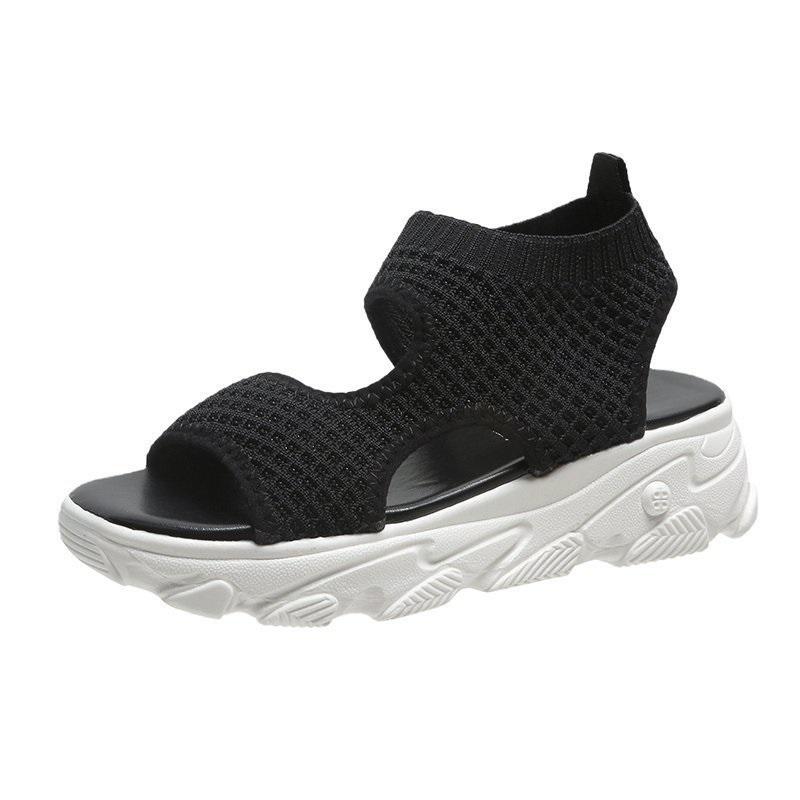 

Women s Breathable Mesh Wedge Sandals Knit Slip-On Platform Shoes Casual Summer Wedge Sandals 35 чёрный