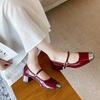 G360-6 square head shallow mouth Mary Jane shoes 2025 autumn Korean version new metal head soft leather small fragrant single shoes women