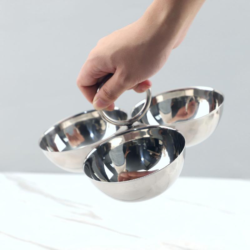 304 Stainless Steel 3 Grids Assorted Platter Snack and Dessert Plate Appetizer Tableware Living Room Desktop Storage Tray