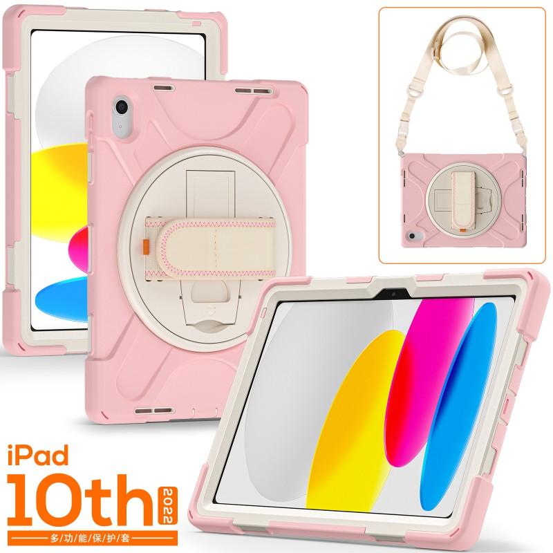 IPad 10th Gen Case 10.9 Inch Silicone Cover With Stand Shoulder Strap Full Body Shockproof