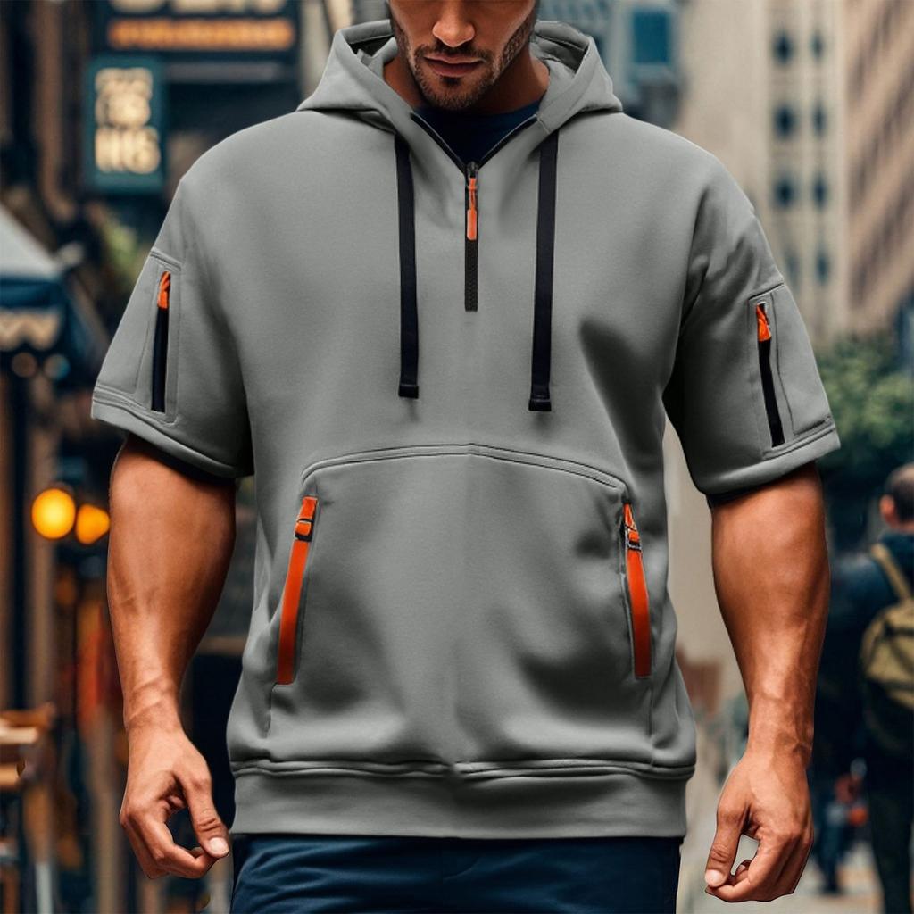 Men's Short-sleeved Casual Hooded Short-sleeved Pullover