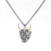 Vintage Golden Horn Hannya Ghost Mask Pendant Men Long Hip Hop Sweater Necklace