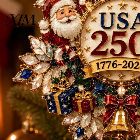 Decorative Fence Branch Accents Christmas Acrylic Hanging Ornament, Double Side Printed 250th Anniversary Pendant Personalized Festive Wall for Tree,