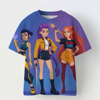 KPop Dämonenjäger T-Shirt für Kinder Cartoon Schwarzes T-Shirt Top Mädchen Rundhals Kurzarm Kleidung Kinder Sommerkleidung Geschenk