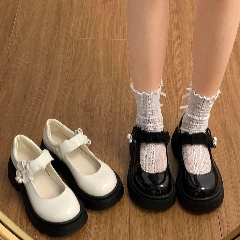 French Mary Jane Pearl Small Leather Shoes Women's Platform 2025 Summer New Heightening Jk Round Head Sweet Skirt Single Shoes