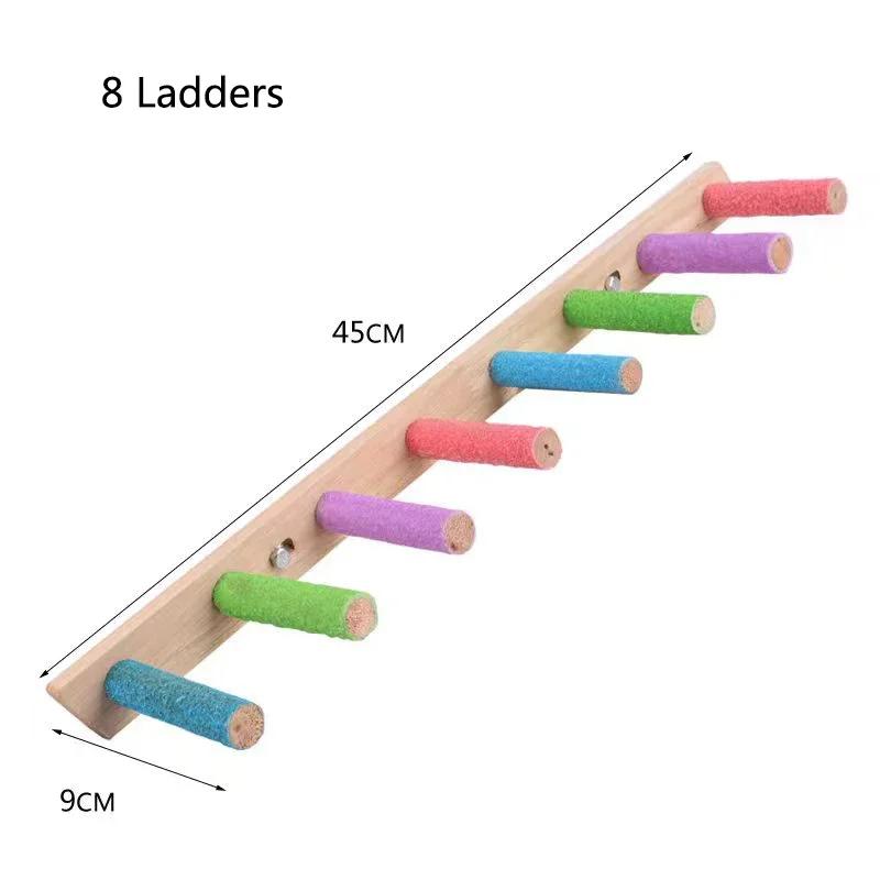 4/6/8 Steps Parrot Climbing Ladder Toy, Multifunctional Grinding Perch Swing for Parakeet Hamster Cage Interactive Pet Accessory