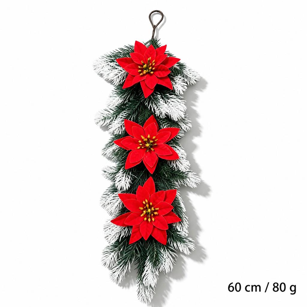 Christmas Teardrop Swag Flocked Door Hanging Christmas Decor Red Berry Christmas Decoration Plastic For Balcony Entryway