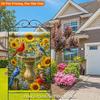 Birds Gather Around Fountain Single Sided Polyester , Garden Flag - Single-Sided, Polyester, Outdoor Yard Decor