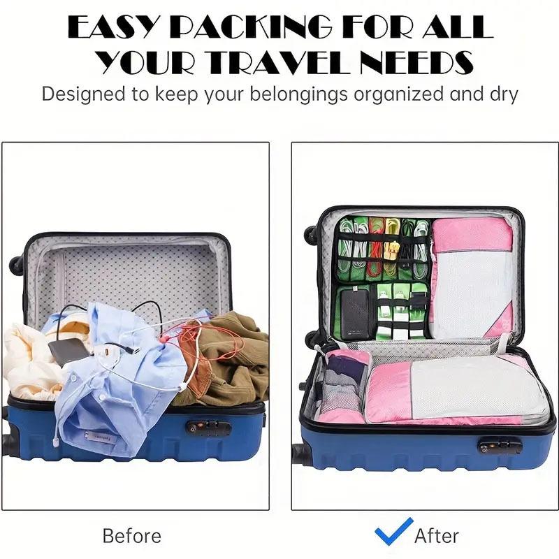 Diamond Grid Compression Travel Organizer 5-Piece Set: Suitcase and Clothing Storage Bags