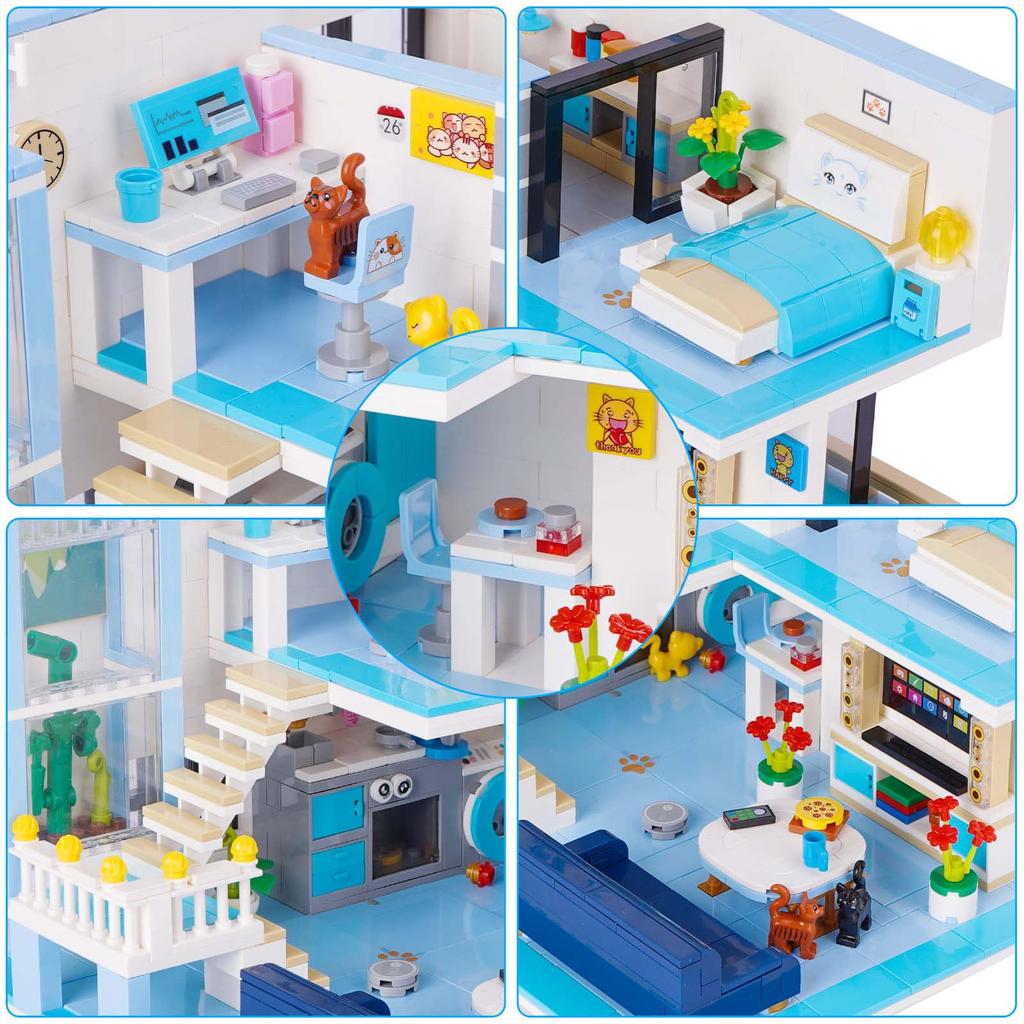 Hallisun Building Blocks Set: Cat Room Model, 3D Puzzle Toy, Miniature House, Mini Size, Brick Blocks, for Adults and Children (8+), Boys and Girls, C