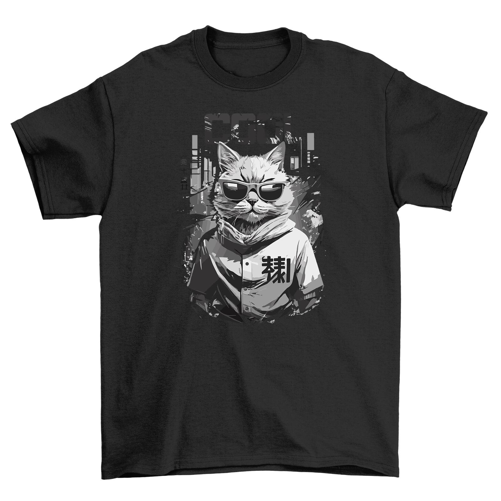 Cool Tokio Cat Anime T-Shirt Mens Womens Tees Top - Purr-fectly Cool! Funny Tee with a Cat in a Hat D 3XL
