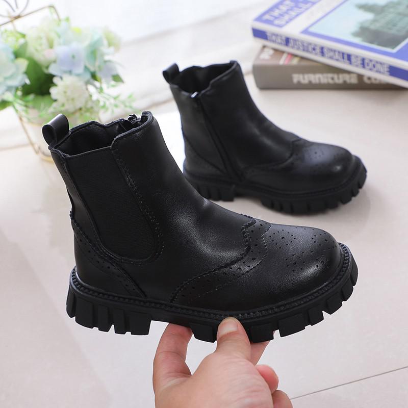 

Children Chelsea Boots Fretwork British Style Kids Short Boots Warm Winter Zipper Elegant Platform Boys Girls Flat Shoes 27 чорний
