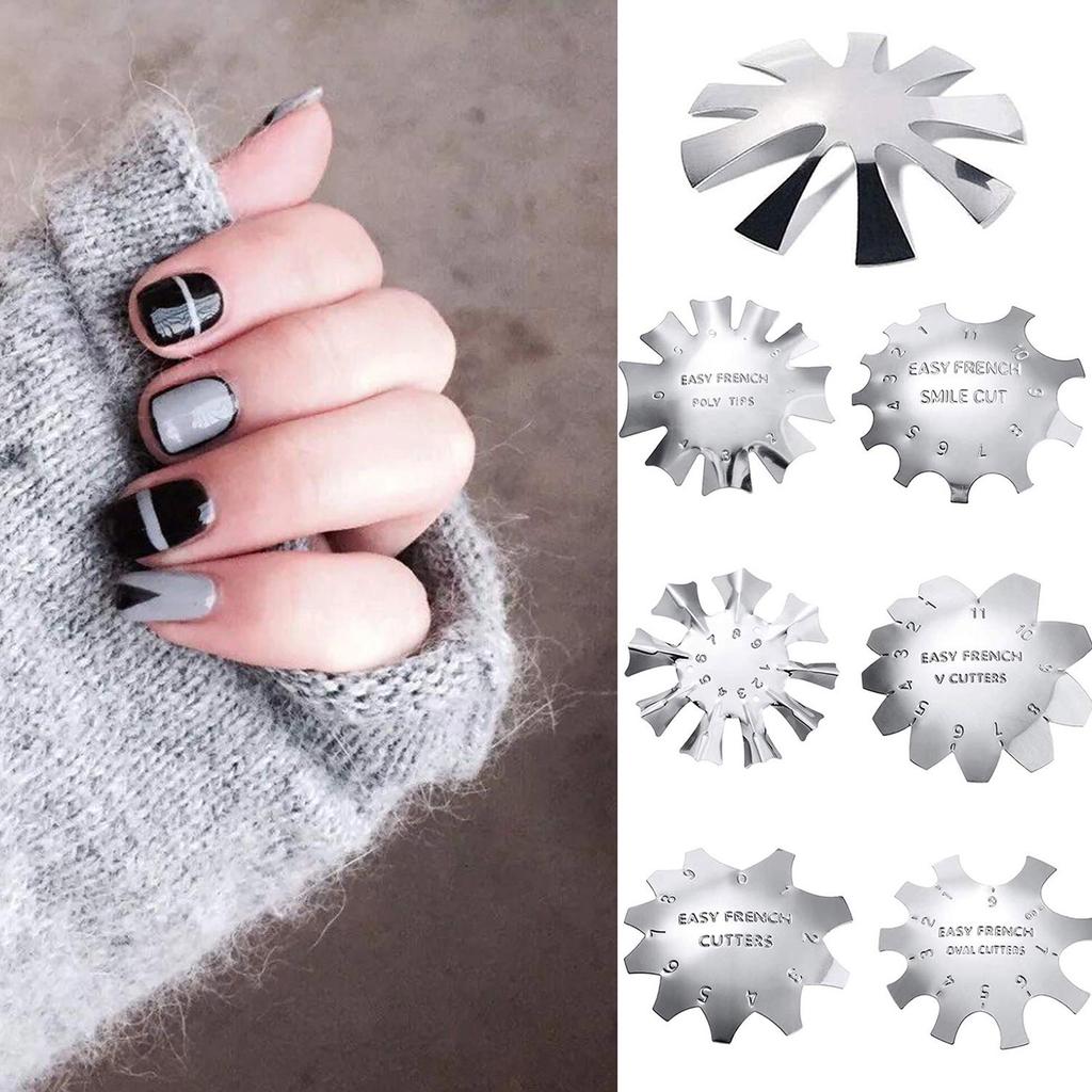 7pcs Nail Manicure Trimmer Stainless Steel Nail Smile Line Cutter Template Tool
