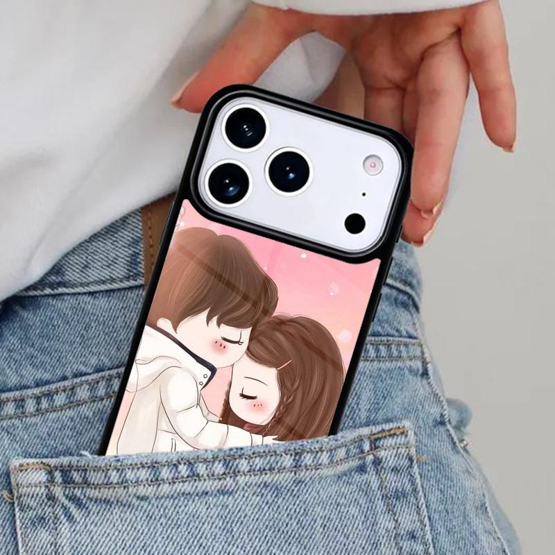 Cute Boy Girl Couple Phone Case for iPhone 16e 15 14 13 12 17 Pro Max Plus Air 17pro Cover Coque