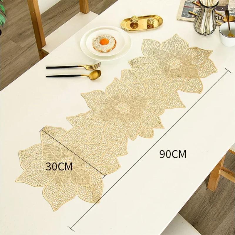 Fashion Table Decoration PVC Table Flag Long Solid Color Bronzing Table Flag Linen Creative Irregular Flower Home Decoration