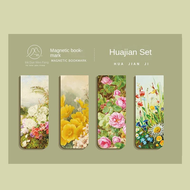 4 Pcs Magnetic Bookmark World Famous Painting Monet Van Gogh Antique Art Page Folder for Books Readers Stationery Supplies