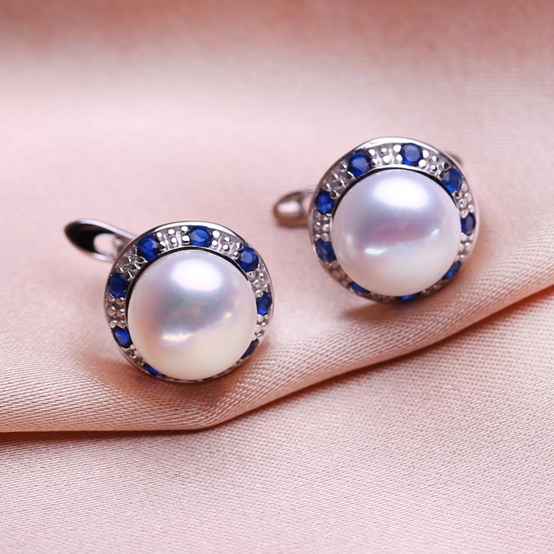 seniko 8-9mm Natural Freshwater Pearl Earrings Fashion Cubic Zirconia Clip Earrings For Women Girl Gift