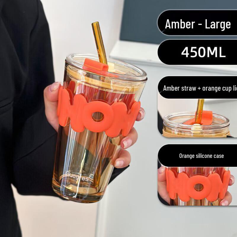 QIHANG Vehicle Glass Straw Cup with Bamboo Design