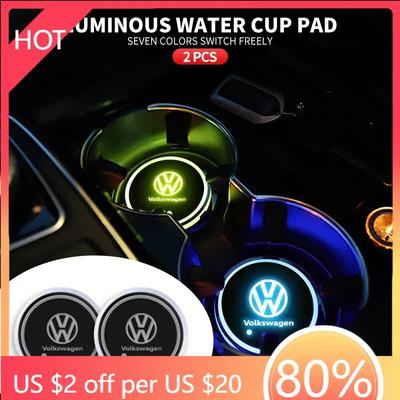 2025 Heißer LED Auto Becher Getränkehalter Logo Licht USB Lade Luminous Untersetzer Für Volkswagen Sagitar GTI Polo Passat R-Line Jetta R