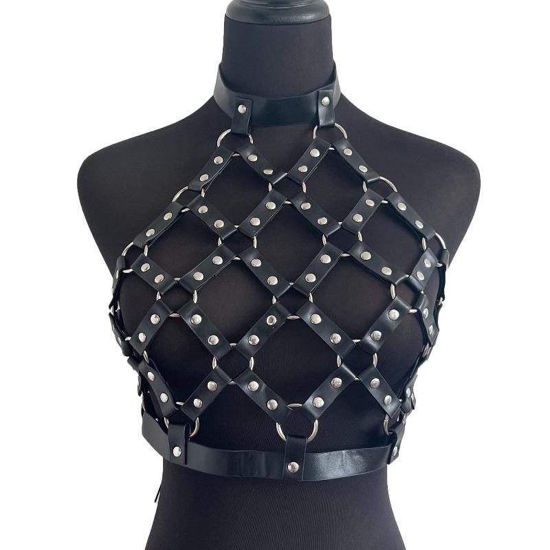Meier Cut out street dance performance costume leather skirt punk stylishfashion restraint belt