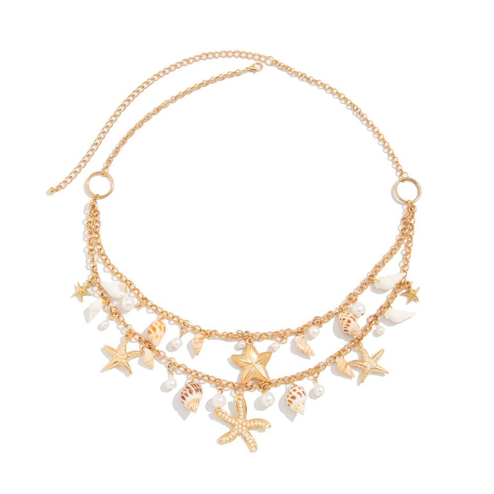 Imitation Pearl Beach Shell Waistband Adjustable Women's Necklace Shell Starfish Waist Chain  Women