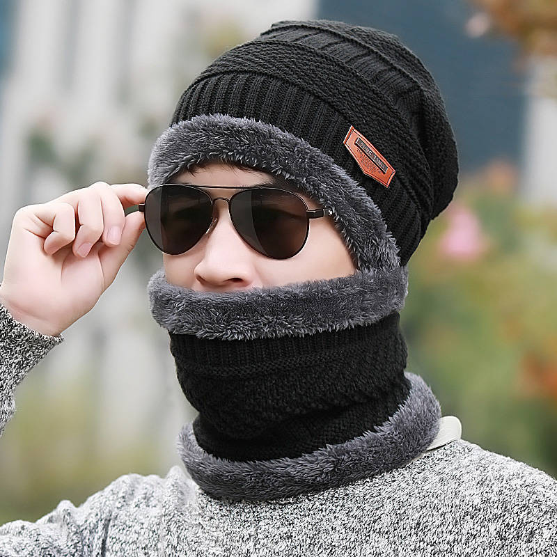 Winter Fleece Lined Beanie Hat and Scarf Set, Thick Warm Knitted Hat and Neck Warmer for Men and Women, Windproof Cold Weather Accessories