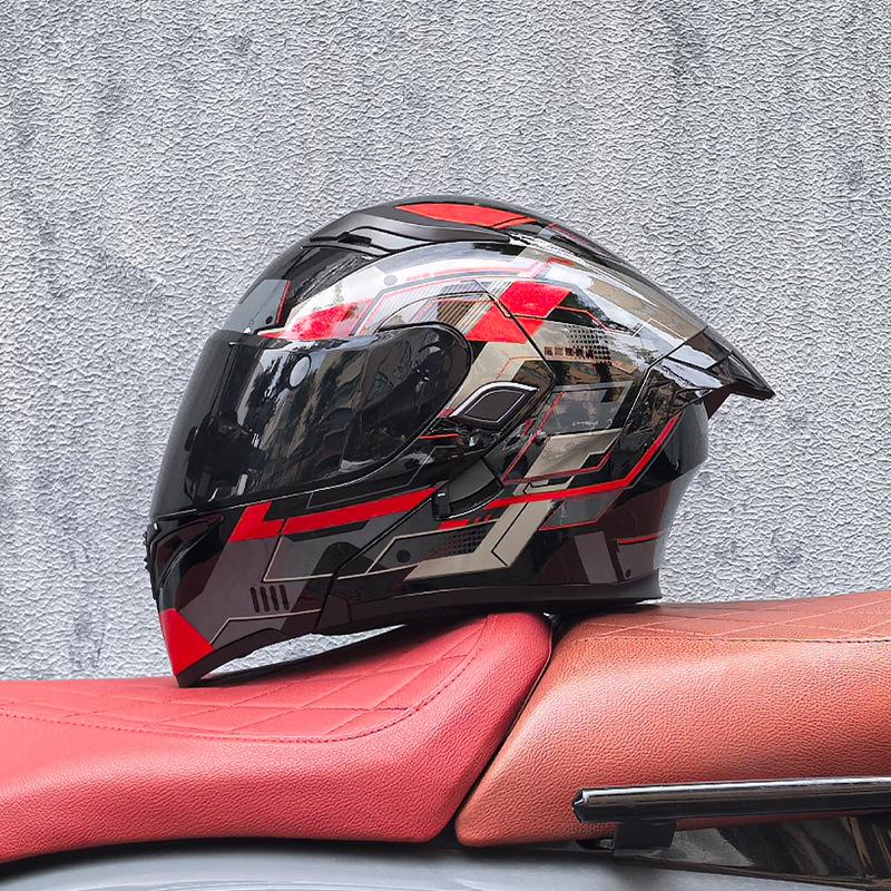 Motorcycle Helmet Peeling Helmet Double Lens Big Tail Locomotive Racing Helmet Running Helmet Men and Women Keep Warm In Winter