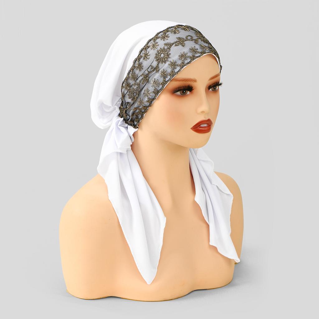 Golden Stripes Elastic Hat Cap For Woman Muslim Hijab Headband Middle East Instant Scarf Hijab Islamic Turban Bandana 20*43Cm