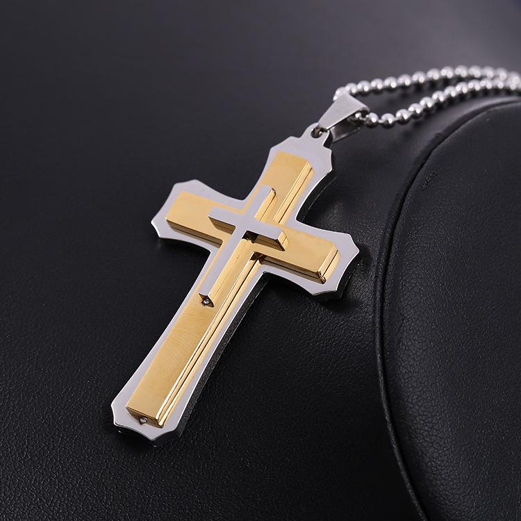 European & American Retro Men's Titanium Steel Cross Pendant Necklace
