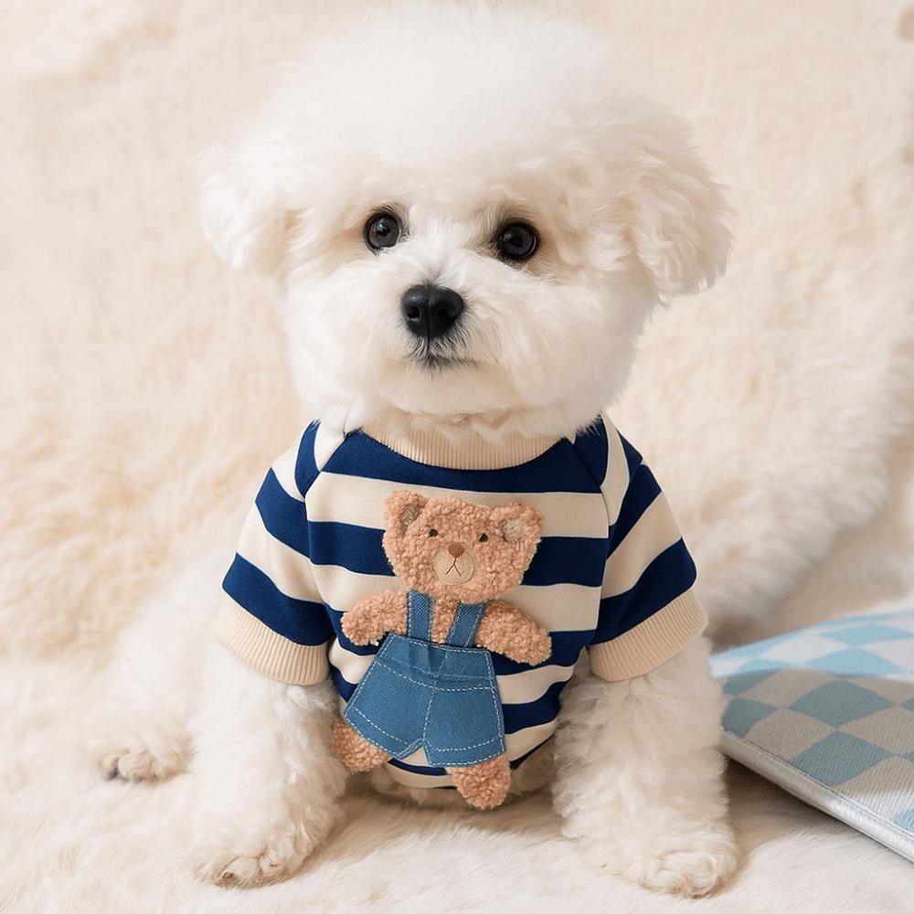 Cartoon Pattern Kawaii Pet Clothes Striped Pajamas Keep Warm Winter Puppy Clothes Cotton Animal Clothing Dog Jumpsuits