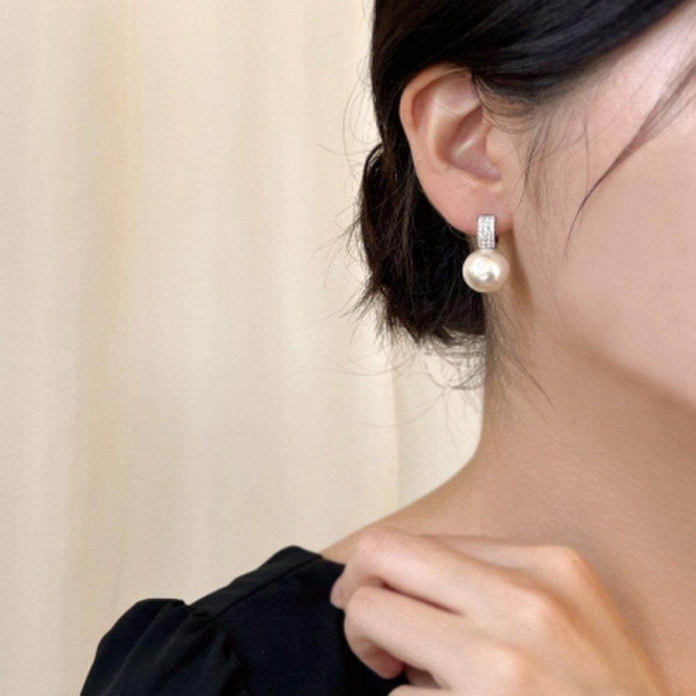 One-touch cubic king pearl drop ring honju hanbok earrings