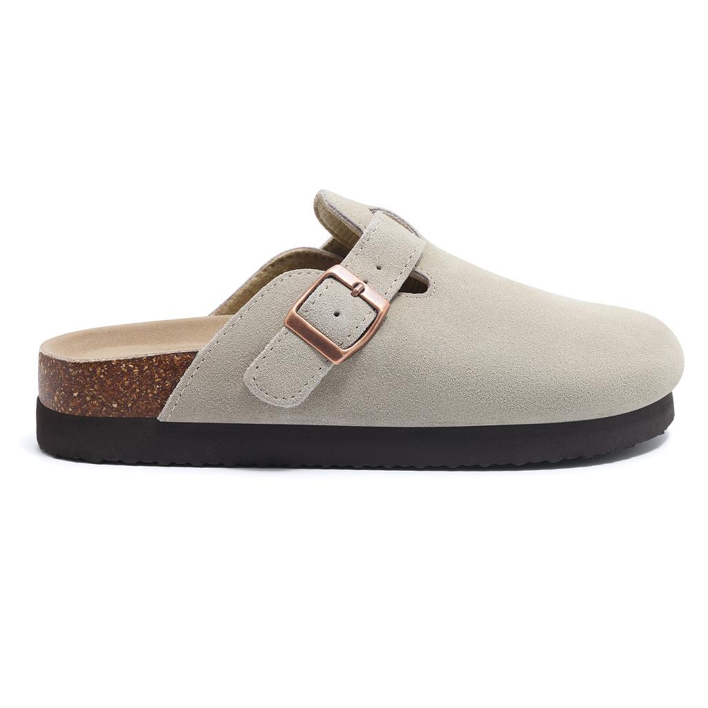 Fashion Smile Genuine Suede Clogs For Women Men Soft Cork Footbed Leather Mules Comfort Potato Shoes With Arch Support Beach Slippers