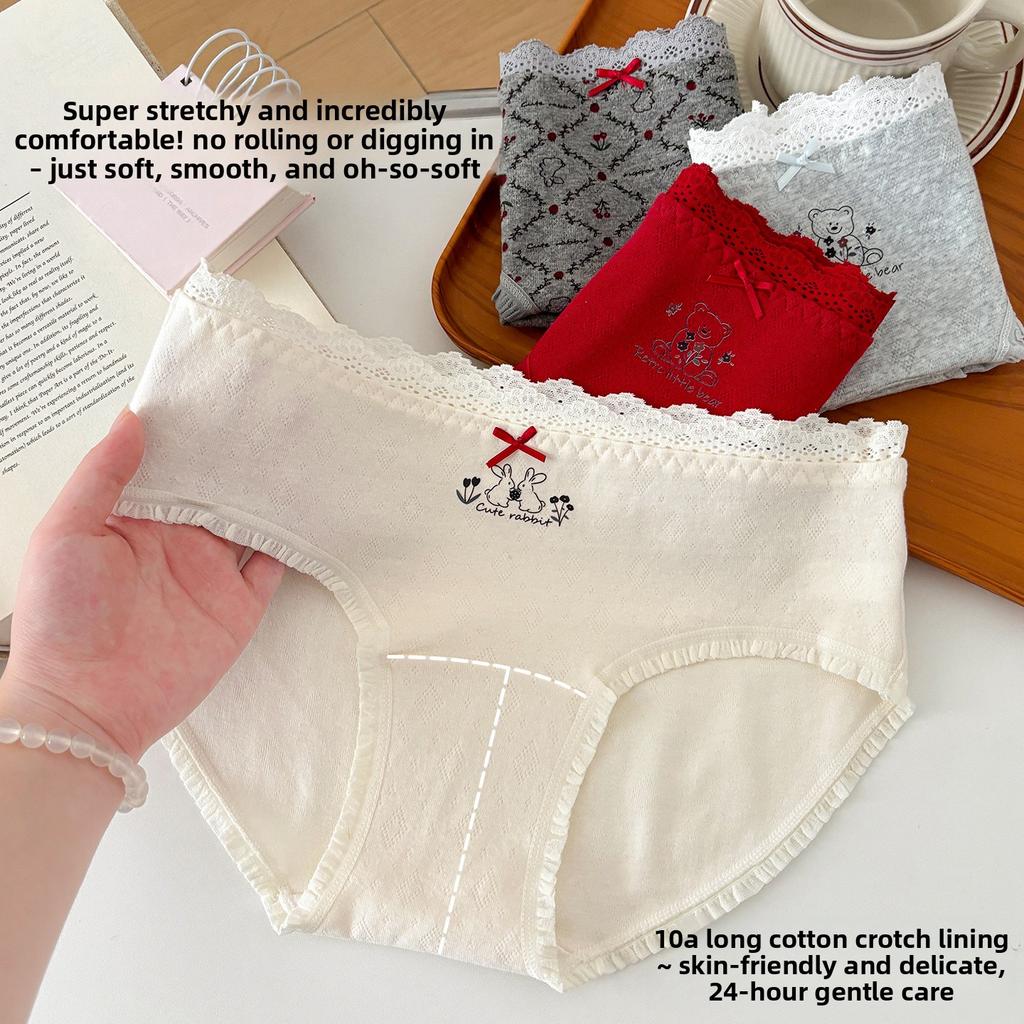 Ladies Summer New Sweet and Lovely 10A Antibacterial Cotton Extended Mid Waist Breathable Triangle Briefs