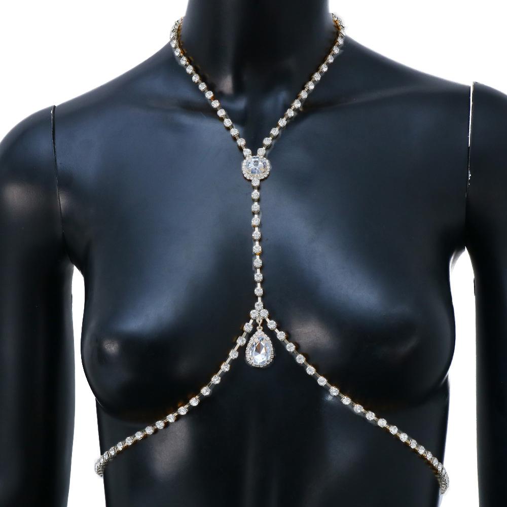 Sexy Rhinestone Chains Chest Chain Harness Waist Chain Breast Belly Body Jewelry Necklace For Women Party Clothing Accessories