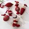 Ensemble de 6 décorations de Noël rouges pour la maison, la cheminée, les fêtes et le sapin de Noël (hiver 2025).