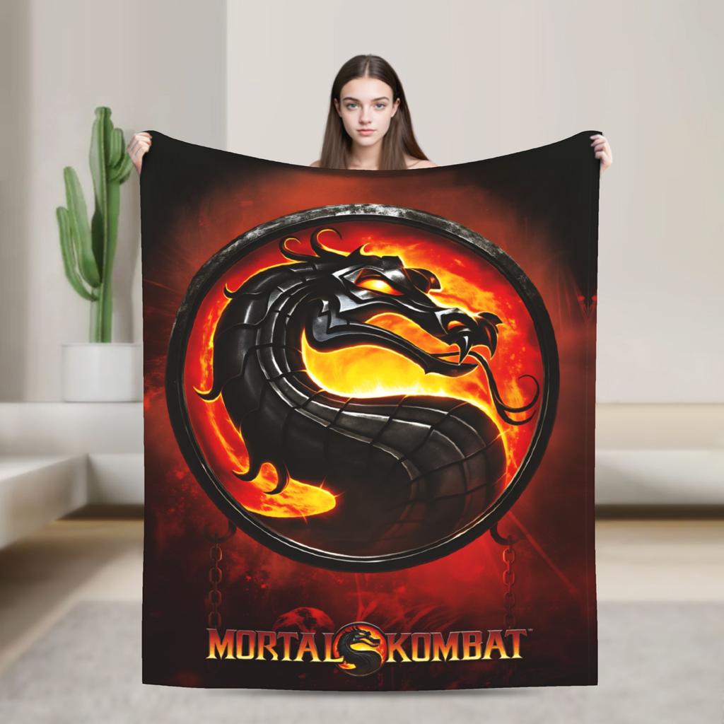 Mortal Kombat II Flannel Blanket Vintage Game Warm Bedding Throws for Living Room Camping Print Bedspread Sofa Bed Cover