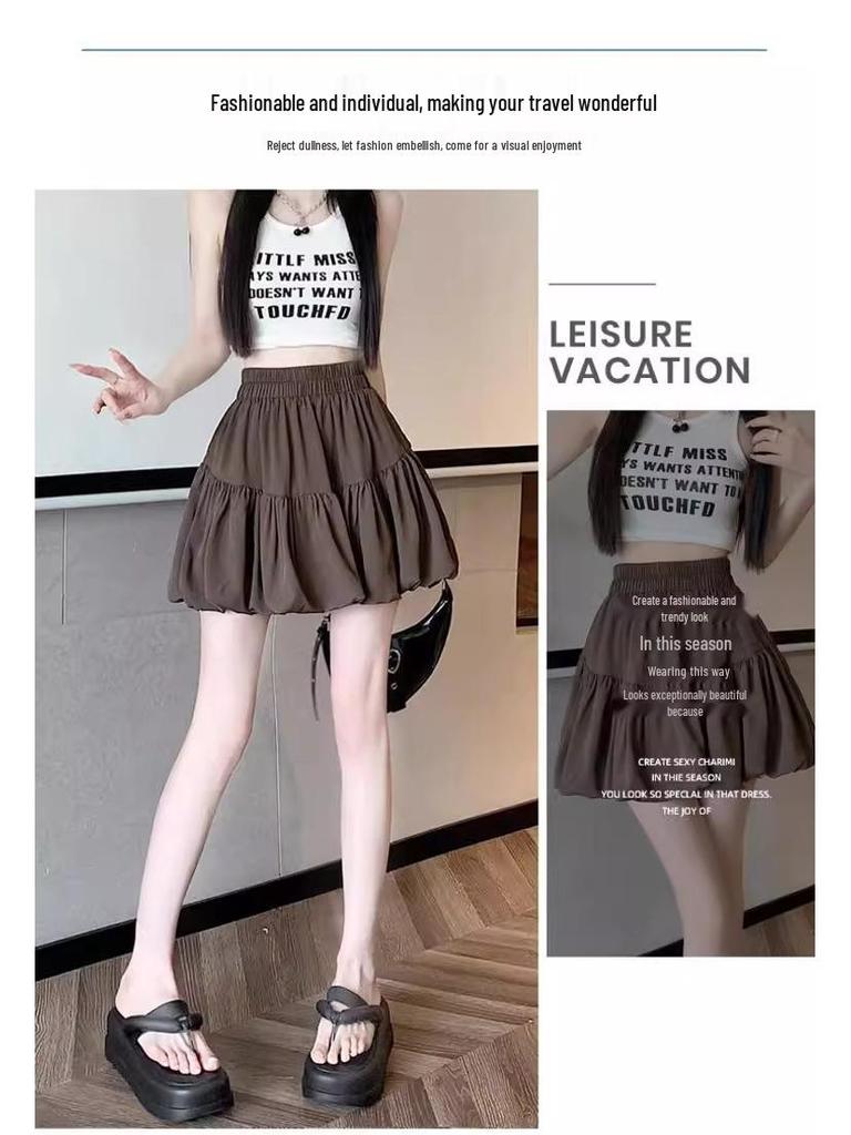 White Floral Bubble Puff Midi Skirt - Women's Summer Short 2025 Edition