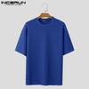 INCERUN Men Round Neck Short Sleeve Tops Solid Color Texture T-shirts