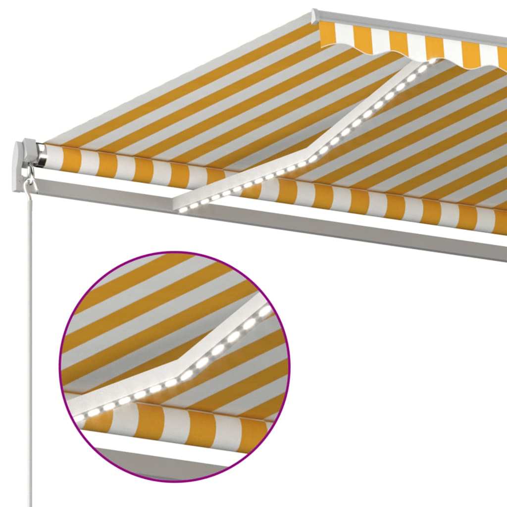 Manual Retractable Awning with LED Lights 400x300 cm Yellow and White