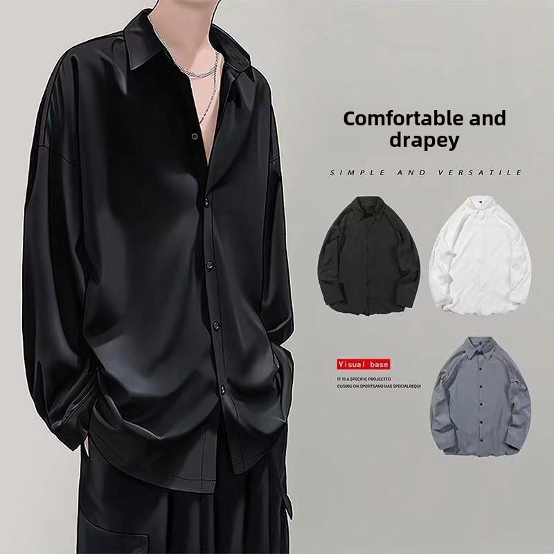 Korean Style Men's Black Long Sleeve Shirt – Trendy Handsome Jacket & Casual White Shirt for Spring/Autumn