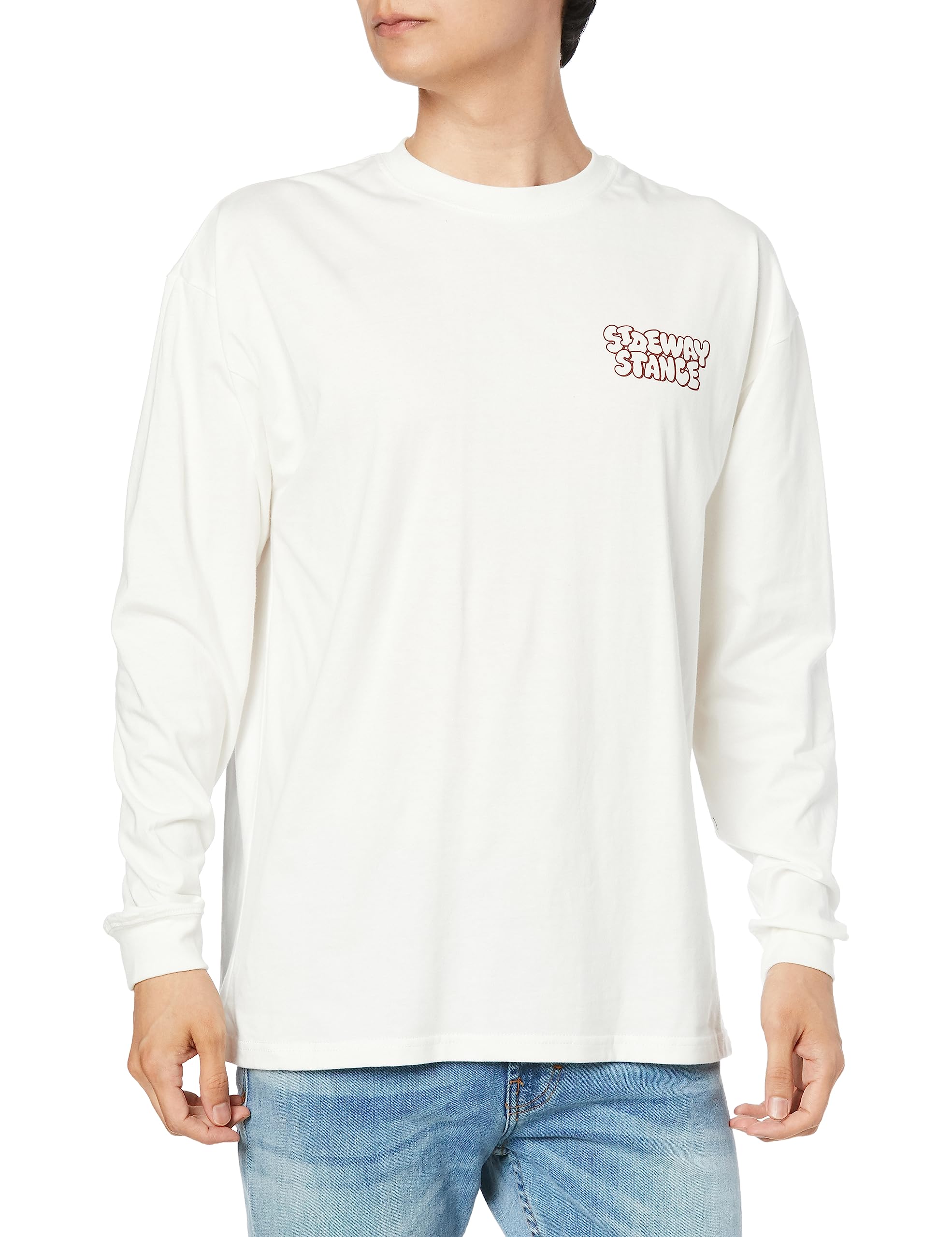 

IMPROMES Casual SIDEWAYSTANCE Long Sleeve Character Logo Print T-Shirt, Men s, White