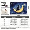 Night Sky Cat Tapestry, Watercolor Print with Black Cat On Crescent Moon, Wall Art for Living Room, Dreamy Cottagecore Decor