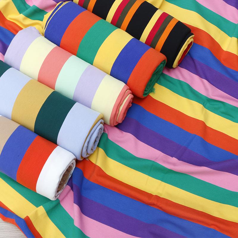 Rainbow Stripe Knitted Fabric By The Meter for T-shirt Summer Skirt Children Clothes Doll Sewing Cotton Thin Elastic Soft Cloth