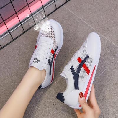 Sommer-Freizeitschuhe aus Mesh, atmungsaktiv, leicht, farbblockiert, vorne mit Schnürung, bequeme Sportschuhe für Damen