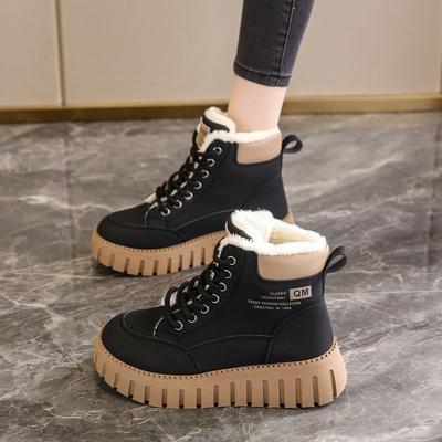 High-top Shoes Women's 2025 Winter New Velvet Warm Versatile Student Large Cotton Shoes Muffin Casual Non-slip Snow Boots