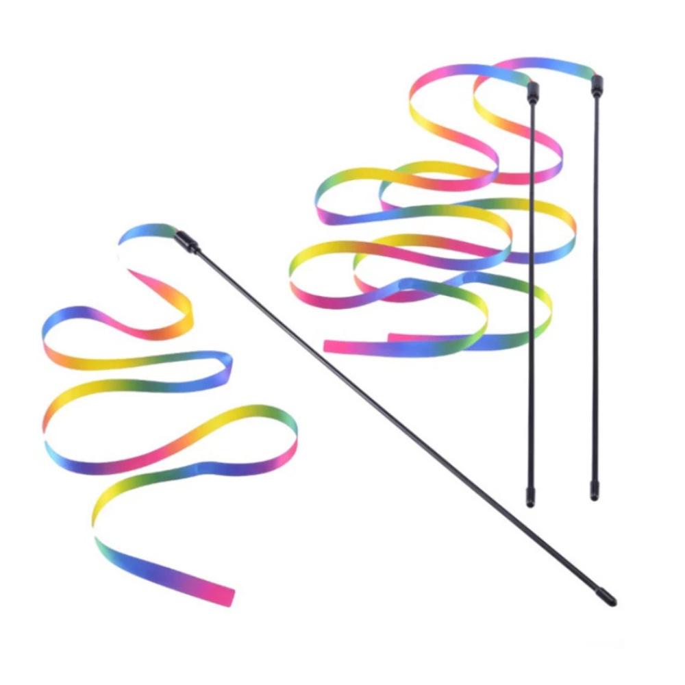 Rainbow Ribbon Cat Teaser Wand - Seven-Color Satin Strip Toy